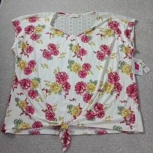 Bobbie Brooks White Floral Top Knot Front Lace Back/shoulder Plus Size 3X NWT
